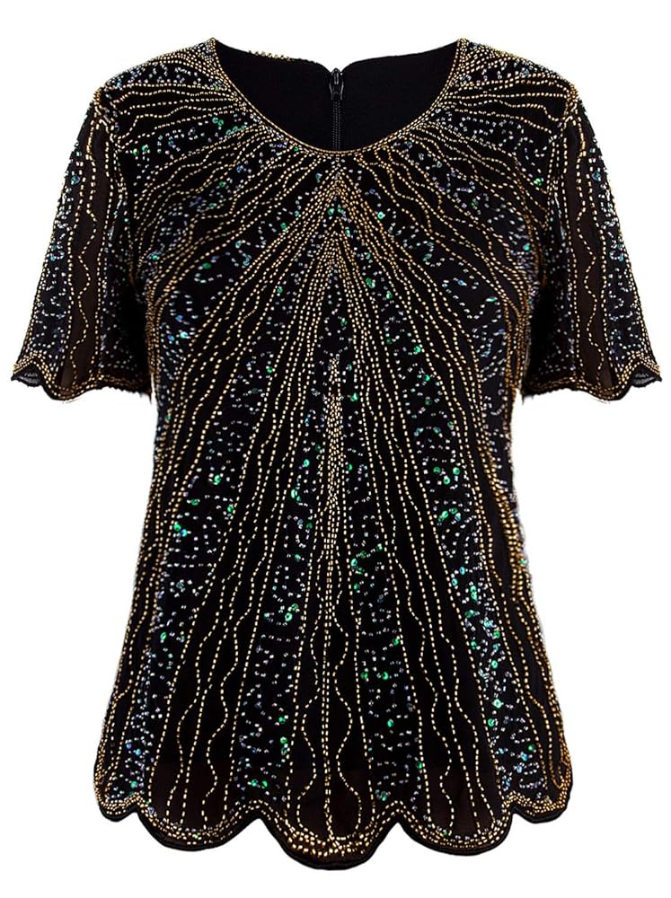 Amazon.com: Vijiv Women's 1920s Vintage Black Gold Beaded